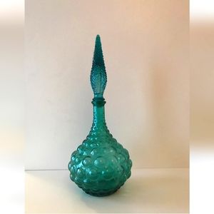 Glass, Mid Century Decor, Empoli Bubble or Hobnail Squat Genie Bottle with Stopp